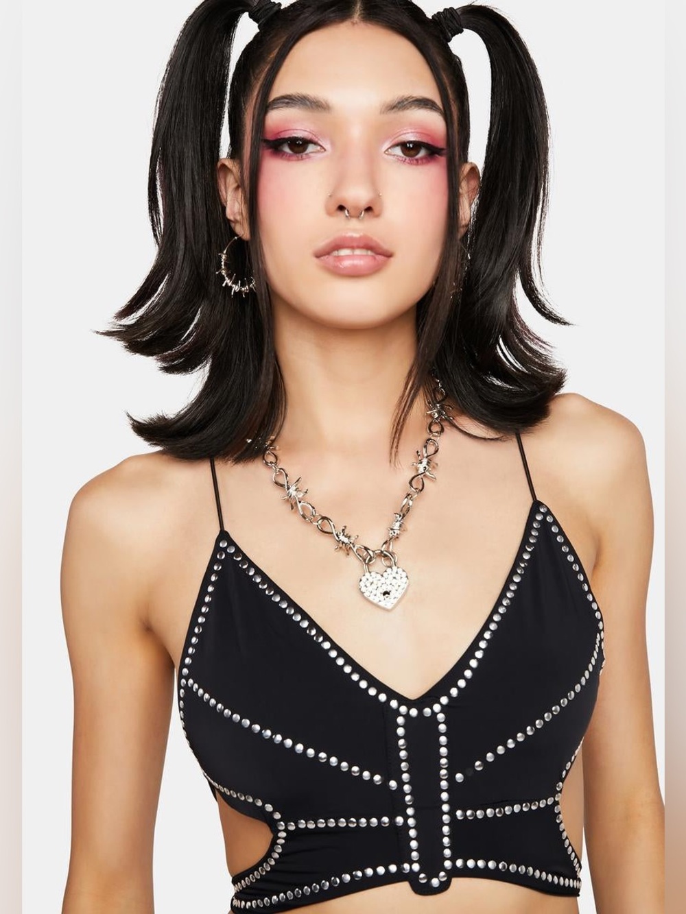 Edikted Studded Butterfly Crop Top Black Silver Strappy NWT Size M